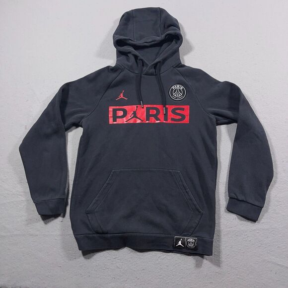 Nike Air Jordan + PSG Paris Saint Germain Pullover Hoodie Men Small Black Soccer - Picture 1 of 10